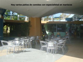 Hay varios patios de comidas con especialidad en mariscos
 