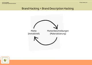 KLAAS KRAMER                                                          STAND: MÄRZ 2011
SOUVERÄNE MARKENFÜHRUNG




                          Brand Hacking = Brand Description Hacking




                                 Marke        Markenbeschreibungen
                              (Immateriell)     (Materialisierung)
 