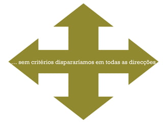…  sem critérios dispararíamos em todas as direcções 