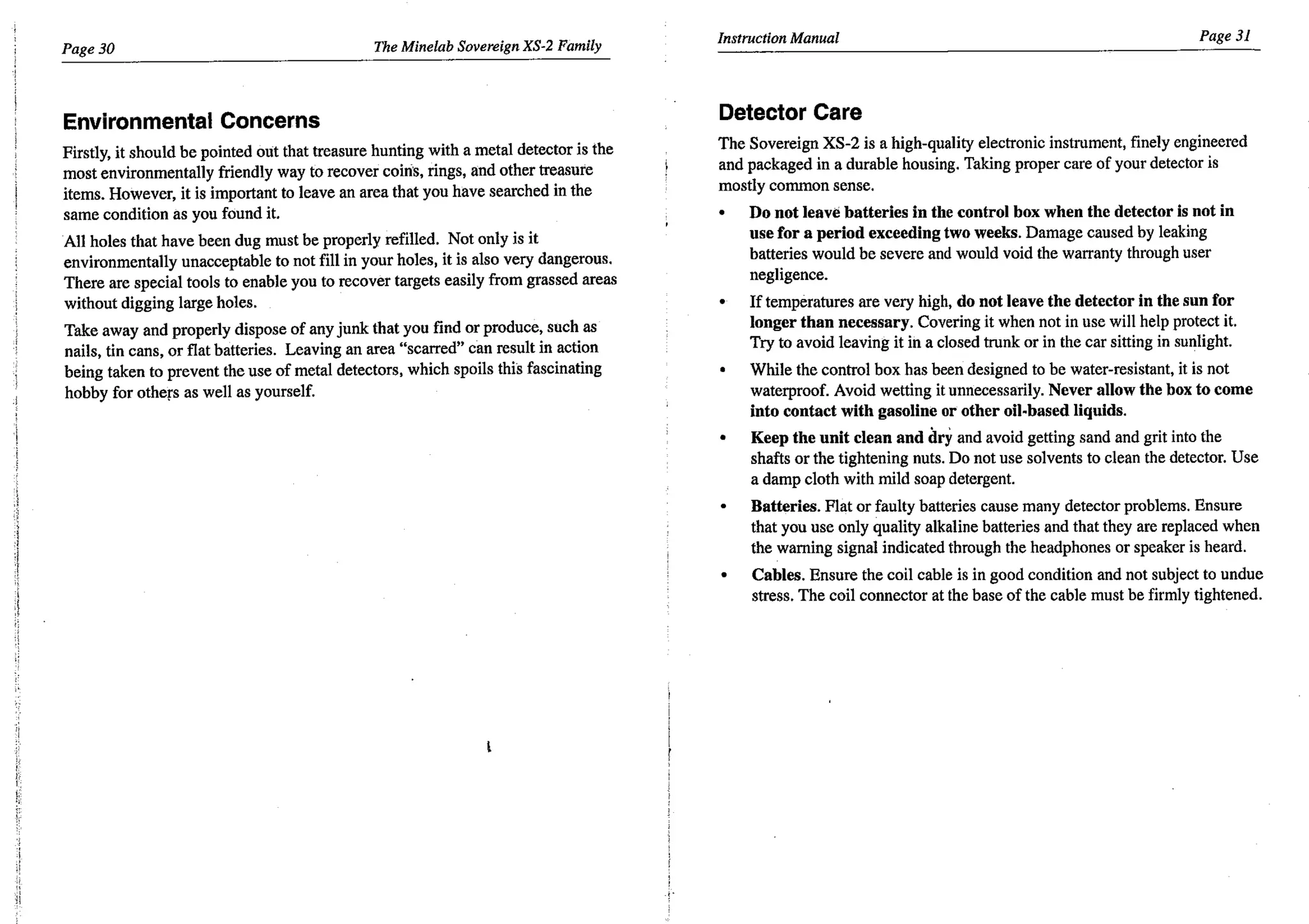 Instruction Manual Minelab Sovereign XS-2 & XS-2 Pro Metal Detector English Language