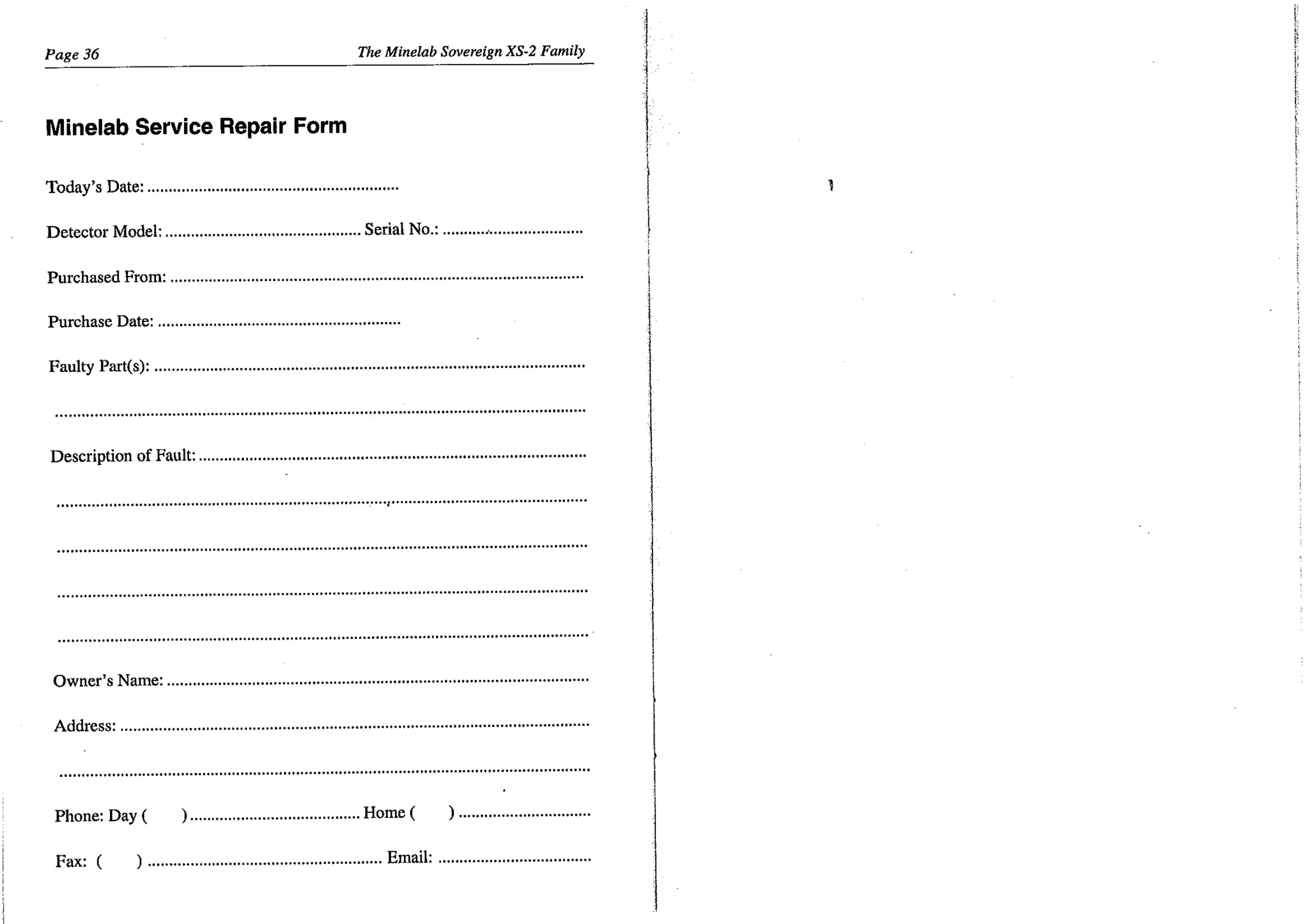 Instruction Manual Minelab Sovereign XS-2 & XS-2 Pro Metal Detector English Language
