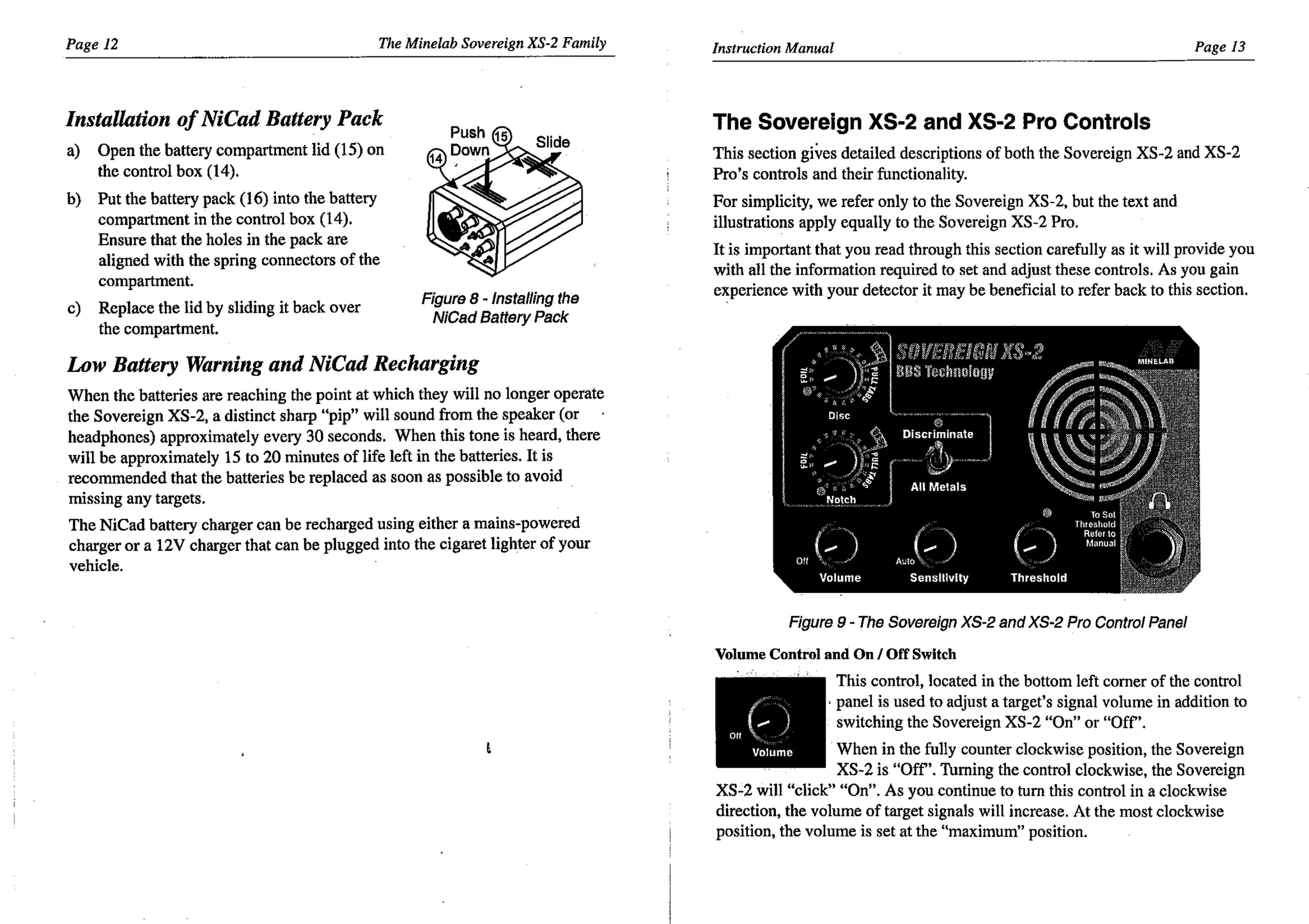 Instruction Manual Minelab Sovereign XS-2 & XS-2 Pro Metal Detector English Language