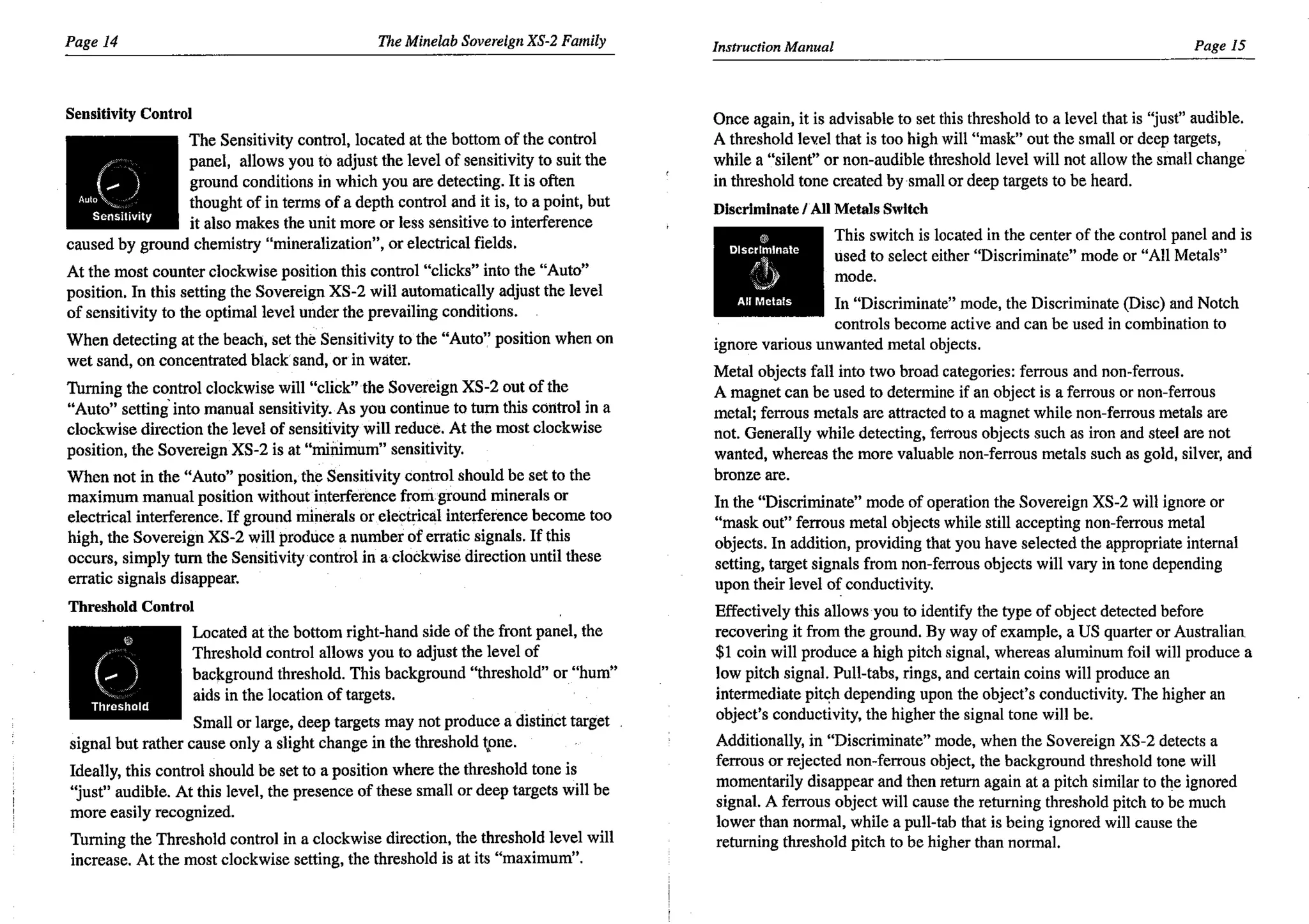 Instruction Manual Minelab Sovereign XS-2 & XS-2 Pro Metal Detector English Language