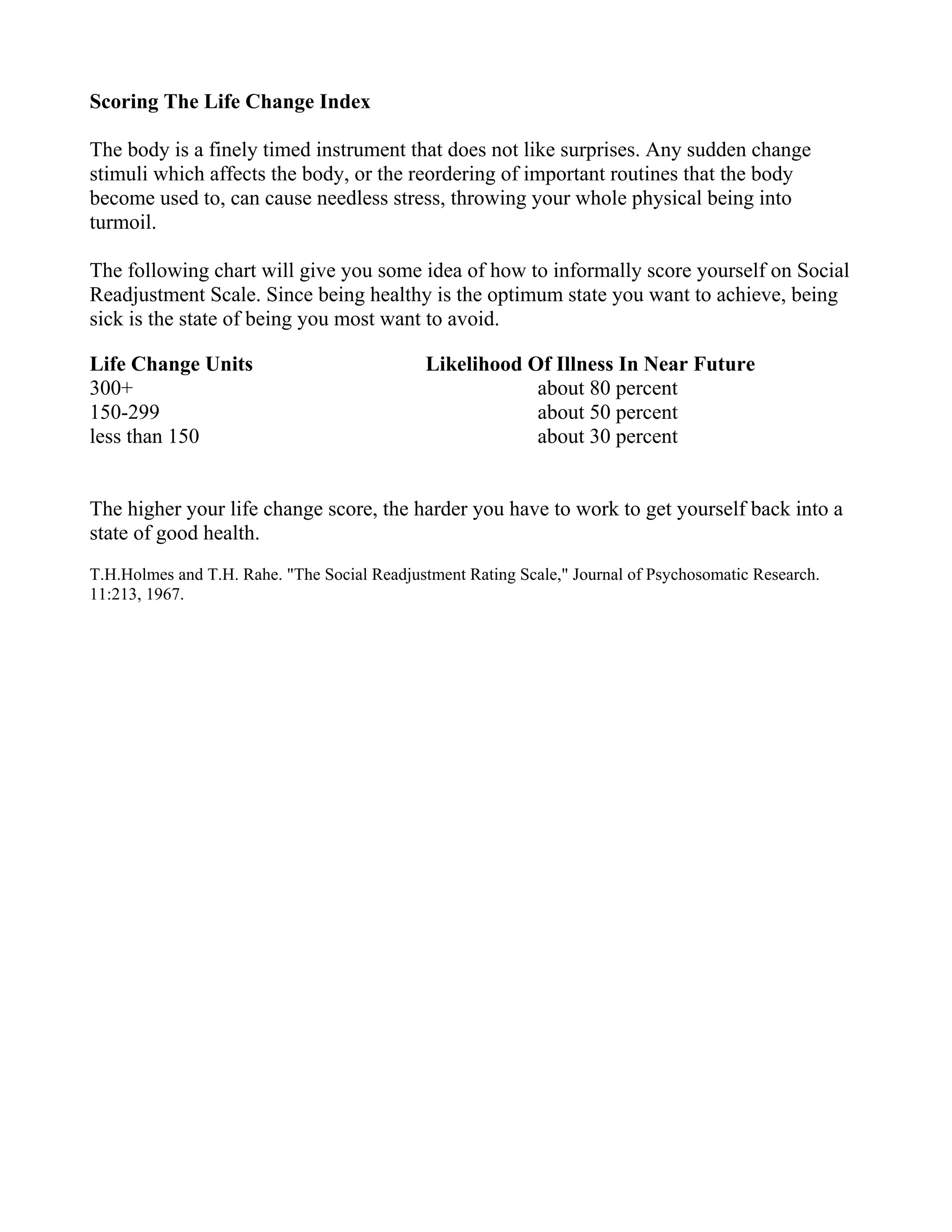 Life Change Stress Test | PDF
