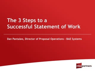 The 3 Steps to a
Successful Statement of Work
Dan Pantaleo, Director of Proposal Operations – BAE Systems
 
