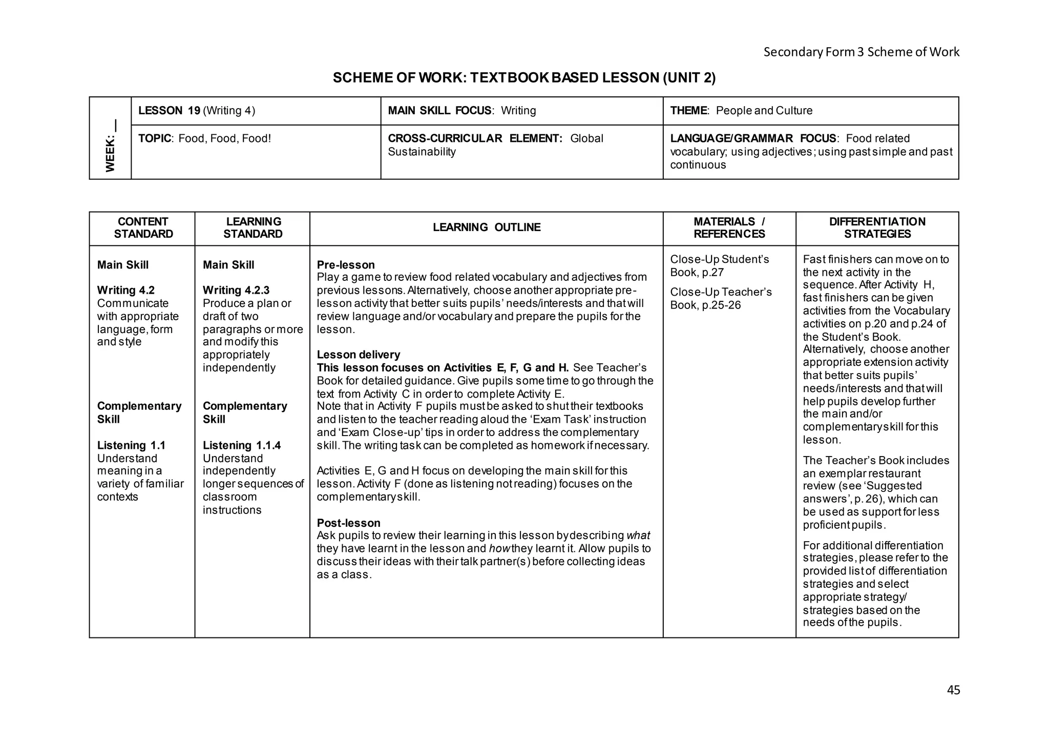 SCHEME OF WORK for FORM 3 ENGLISH | PDF