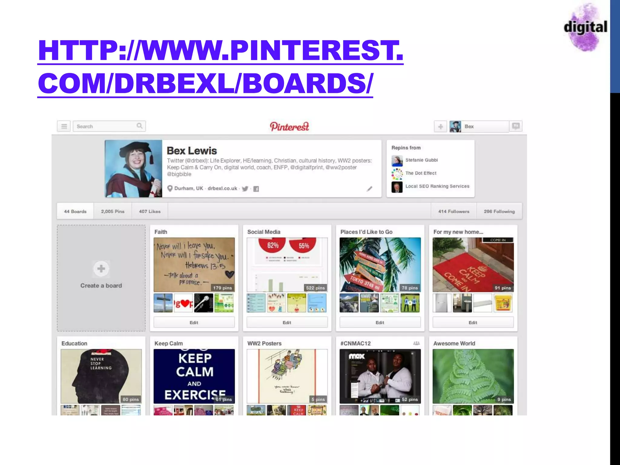HTTP://WWW.PINTEREST.
COM/DRBEXL/BOARDS/
 