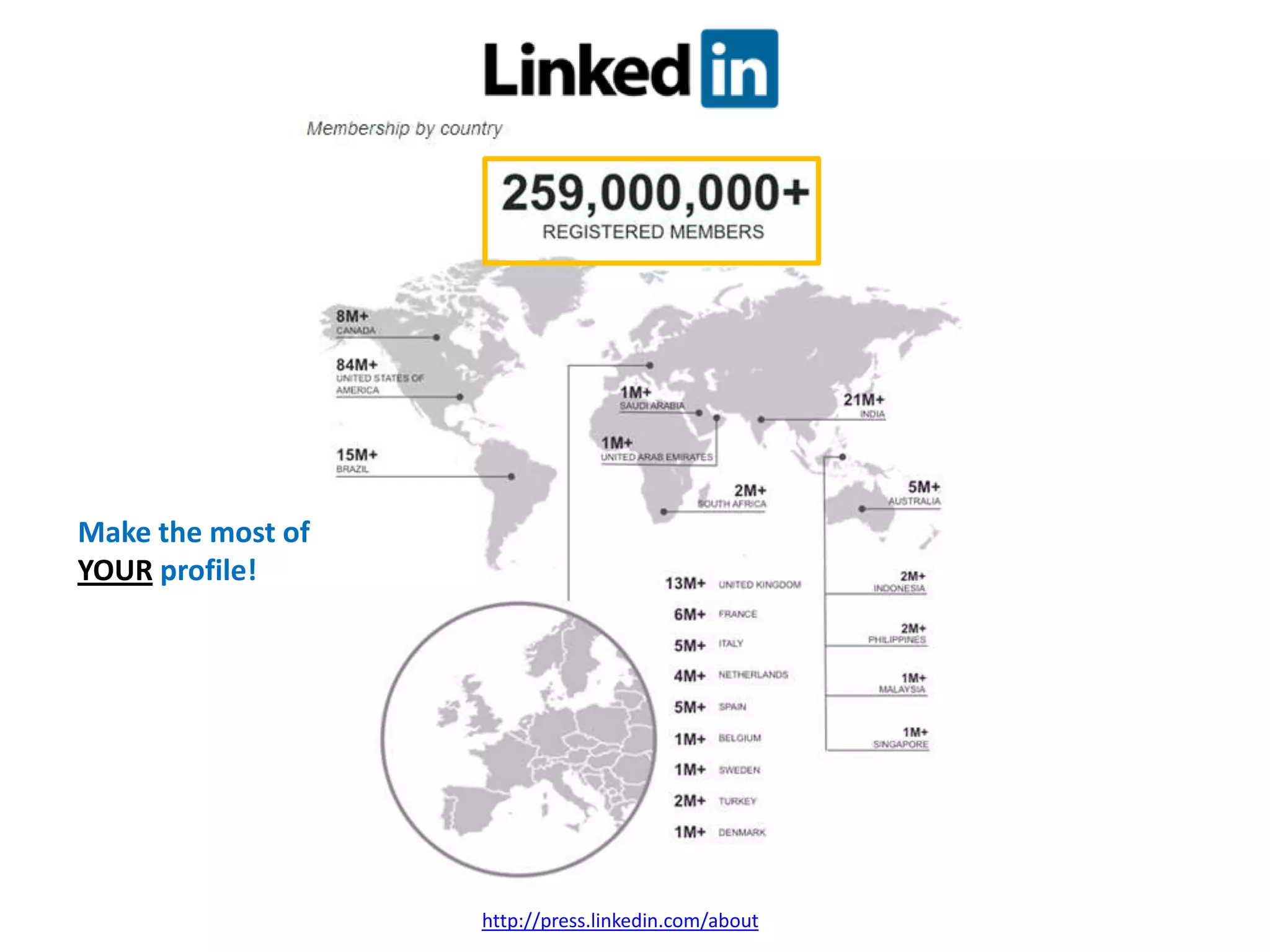 Make the most of
YOUR profile!

http://press.linkedin.com/about

 