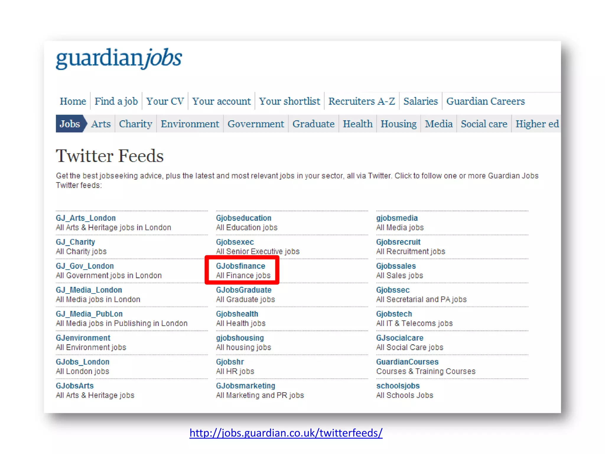 http://jobs.guardian.co.uk/twitterfeeds/

 