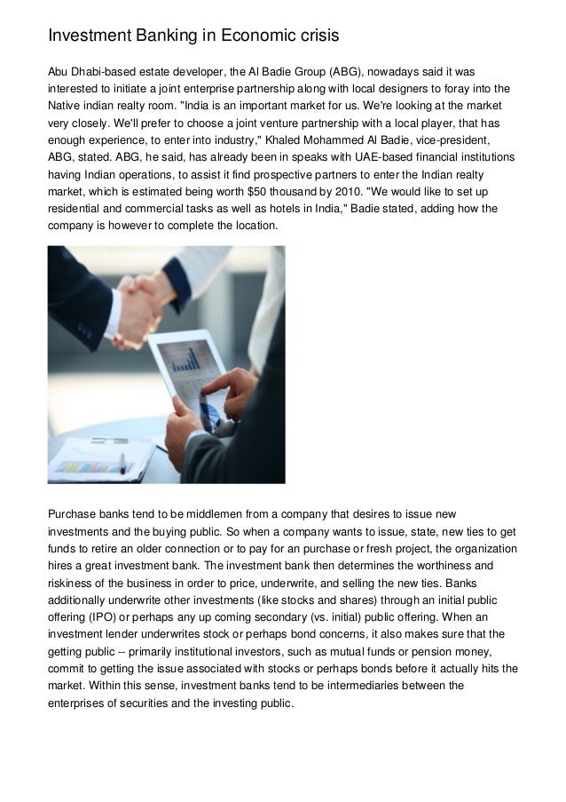 Investment Banking In Economic Crisis
