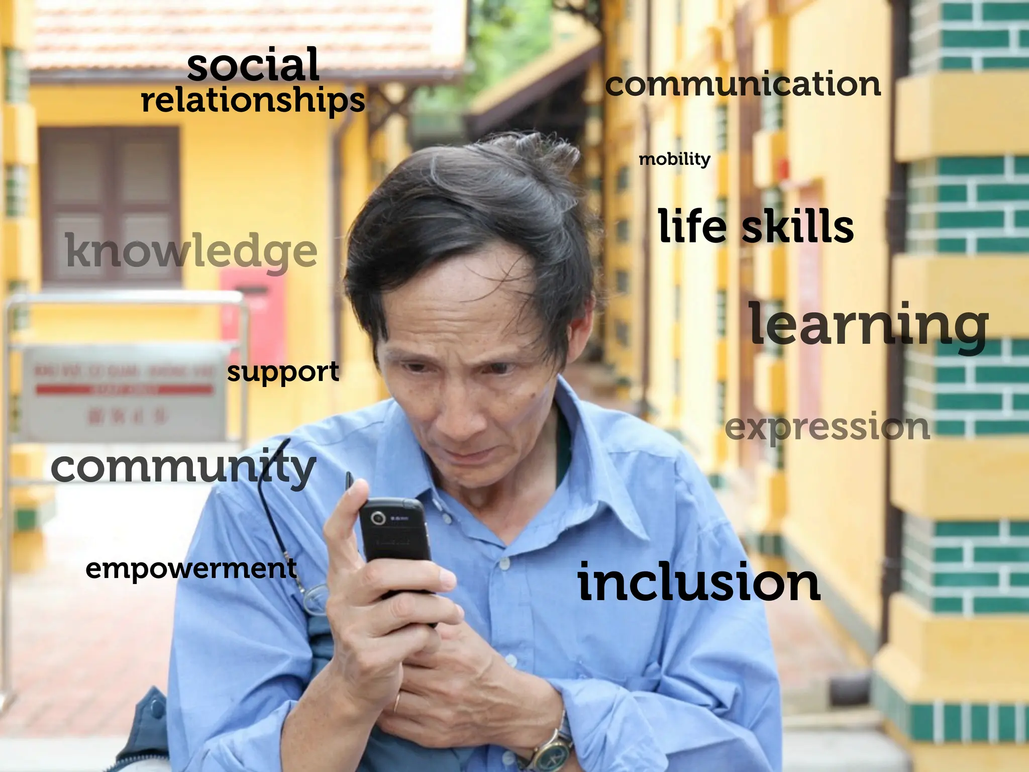 social        communication
   relationships
                     mobility



                       life skills
knowledge
                                 learning
        support
                                expression
community

 empowerment
                   inclusion
 