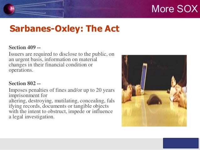 sarbanes oxley act 2 essay Acc 561 sarbanes-oxley act of 2002 week 2 paperwrite a paper that describes the main aspects of the regulatory environment which nursing essay writing service. sarbanes oxley act 2 essay Acc 561 sarbanes-oxley act of 2002 week 2 paperwrite a paper that describes the main aspects of the regulatory environment which nursing essay writing service.