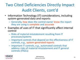 Example Audit Report Control Deficiencies SOX Audit Requirements -- How to Succeed | PDF