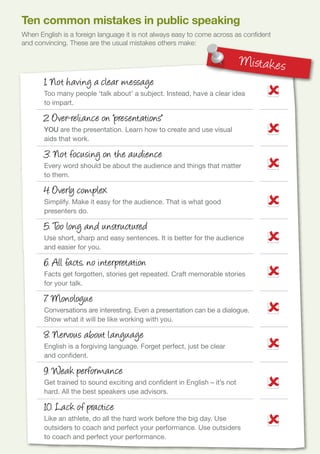 Ten common mistakes in public speaking
When English is a foreign language it is not always easy to come across as confiden...