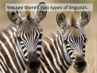 http://farm3.static.flickr.com/2168/1558028479_1fb667e2f2_
You see there’s two types of linguists.
 