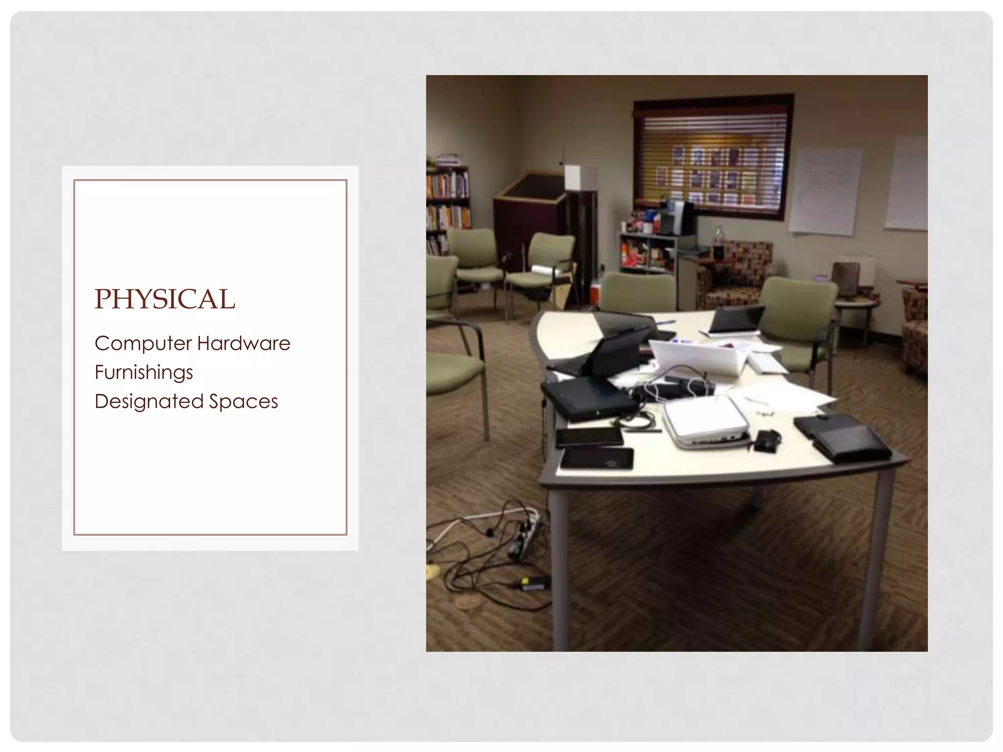 PHYSICAL
Computer Hardware
Furnishings
Designated Spaces

 