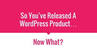 So You’ve Released A
WordPress Product…
Now What?
 