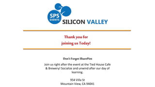 Join us right after the event at the Tied House Cafe
& Brewery! Socialize and unwind after our day of
learning.
954 Villa St
Mountain View, CA 94041
 