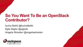 Iccha Sethi @IcchaSethi
Egle Sigler @eglute
Angela Streeter @angelastreeter
So You Want To Be an OpenStack
Contributor?
 