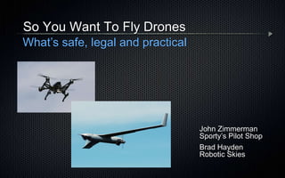 Brad Hayden
Robotic Skies
So You Want To Fly Drones
What’s safe, legal and practical
John Zimmerman
Sporty’s Pilot Shop
 