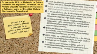 Section 1
Table of
Contents
Section 2
Section 3
Section 4
Credits
En marzo del 2018, el Ministerio de Cultura
compartió los siguientes resultados de la
Primera Encuesta Nacional de Percepciones
y Actitudes sobre la Diversidad Cultural y
Discriminación Étnico-Racial
 