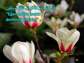 ِْ ُ‫ق‬ْ‫ِن‬‫ا‬ ْ‫م‬ُ‫ك‬َ‫ن‬‫ا‬َ‫ه‬ًُْ‫ب‬ ‫وا‬ُ‫ت‬‫ا‬َ‫ه‬‫ي‬‫ي‬‫ِق‬‫د‬‫ا‬َ‫ص‬ ْ‫م‬ُ‫ت‬ْ‫ن‬ُ‫ك‬َ‫ن‬
“Eğer doğru iseniz
delilinizi getirin.” Bakara-111
42
 