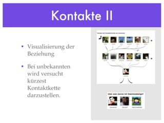 Kontakte II Visualisierung der Beziehung Bei unbekannten wird versucht kürzest Kontaktkette darzustellen. 