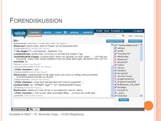 FORENDISKUSSION




Sozialität im Netz? – Dr. Alexander Unger – OVGU Magdeburg
 