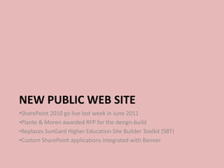 New public web siteSharePoint 2010 go live last week in June 2011