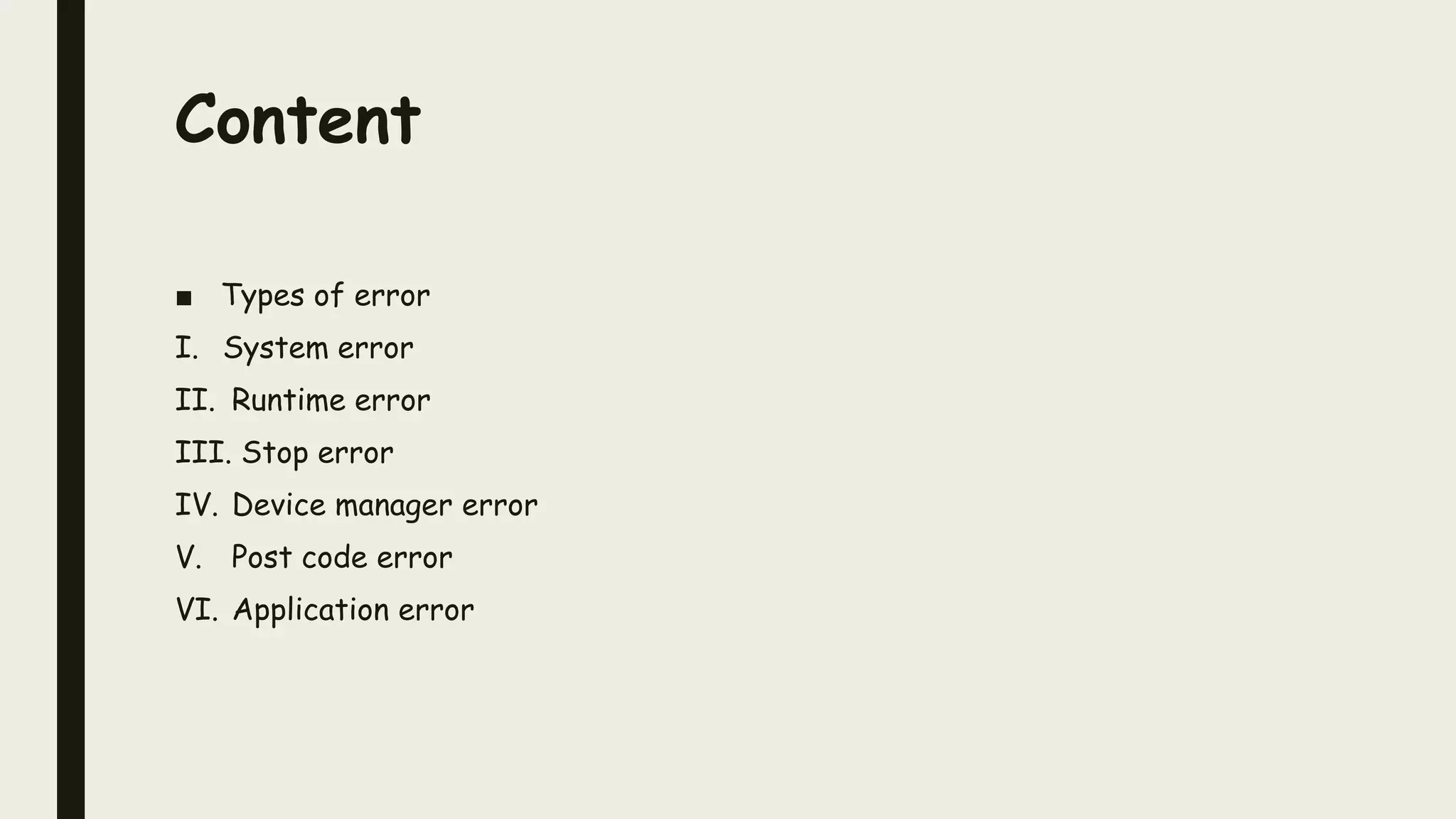 types of error | PPTX | Programming Languages | Computing