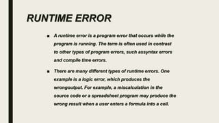 types of error | PPTX | Programming Languages | Computing