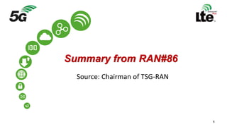 © 3GPP 2012
1
Summary from RAN#86
Source: Chairman of TSG-RAN
 