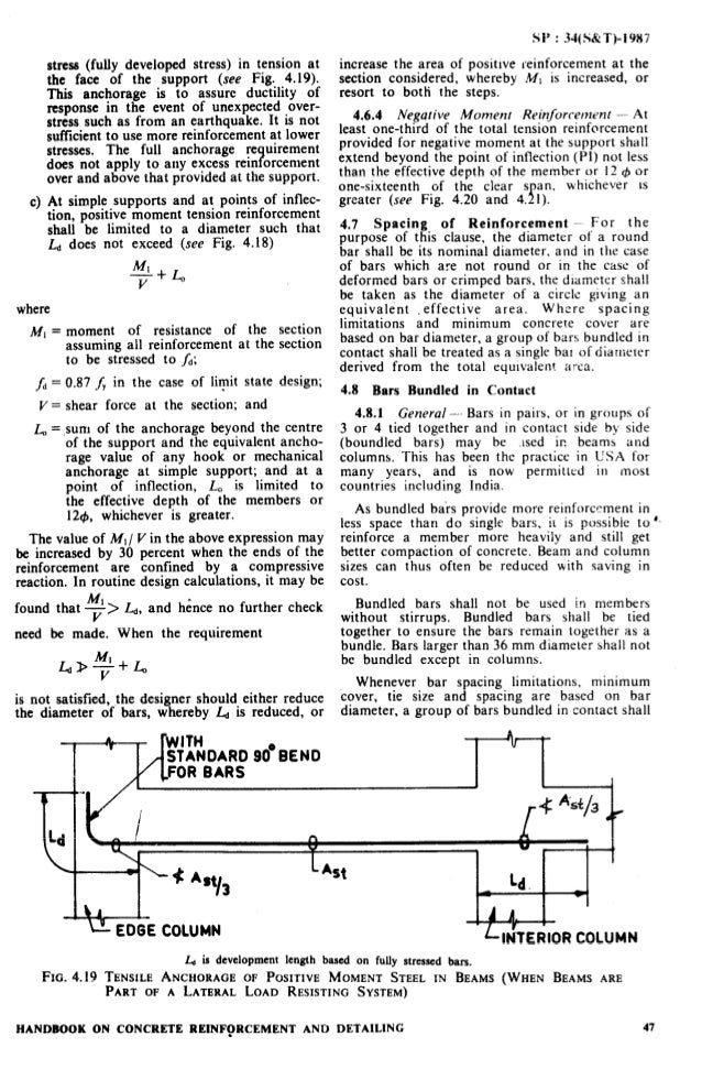 Sp 34-1987 handbook on reinforcement and detailing