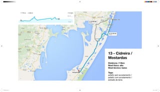 13 - Cidreira /
Mostardas
Distância: 113km
Nível físico: alto
Nível técnico: baixo
Tags:
asfalto sem acostamento /
asfalto com acostamento /
estrade de terra
mapeamento_2.indd 44 8/4/15 11:52 AM
 