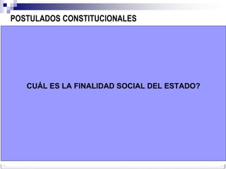 POSTULADOS CONSTITUCIONALES




   CUÁL ES LA FINALIDAD SOCIAL DEL ESTADO?
 