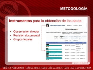 METODOLOGÍA Observación directa  Revisión documental Grupos focales Instrumentos  para la obtención de los datos: 