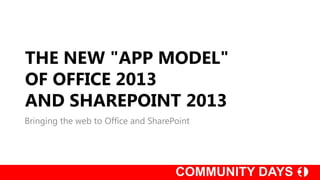 THE NEW "APP MODEL"
OF OFFICE 2013
AND SHAREPOINT 2013
Bringing the web to Office and SharePoint
 