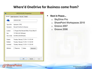 37
© DEVintersection. All rights reserved.
http://www.DEVintersection.com
Where’d OneDrive for Business come from?
 Rest in Peace…
 SkyDrive Pro
 SharePoint Workspaces 2010
 Groove 2007
 Groove 2006
 