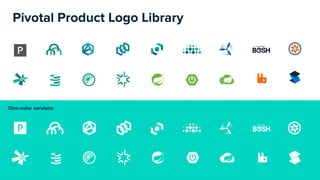 Unless otherwise indicated, these slides are © 2013-2019 Pivotal Software, Inc. and licensed under a Creative Commons Attribution-NonCommercial license: http://creativecommons.org/licenses/by-nc/3.0/
Pivotal Product Logo Library
One-color versions
 