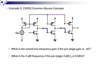  Example 2: CMOS Common-Source Cascade
 What is the overall low-frequency gain if the per-stage gain is –42?
 What is the 3-dB frequency if the per-stage 3-dB fH is 6 MHz?
 