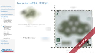 ©2018 by System Plus Consulting | Automotive Radar Overview 2018 18
Overview / Introduction
Company Profile & Supply Chain
Market Analysis
Physical & Cost Comparison
Physical Analysis
o 24 GHz
o Continental SRR2-A
o Continental SRR3-B
o Veoneer NB24BS
o AutoCruise AC100
o Valeo MBHL2
o 77 GHz
o Continental ARS4-A
o Bosch MRR1Plus
o Bosch LRR4
o Veoneer MMRV1
o Aptiv SRR2
o Aptiv RACAM
o Aptiv SRR3
o Denso DNMW008
o Ainstein K-77
o 79 GHz
o Ainstein T-79
Related Reports
About System Plus
Continental – ARS4-A – RF Board
 