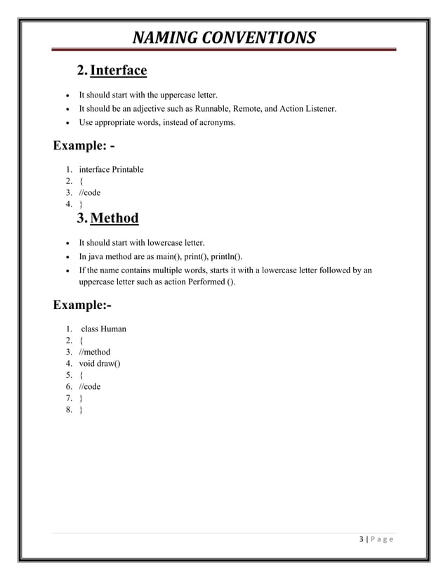 JAVA Naming Conventions By NADEEM AHMED FROM DEPALPUR | PDF