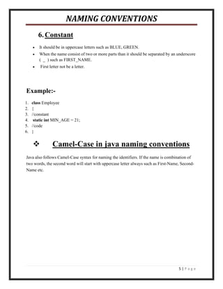 JAVA Naming Conventions By NADEEM AHMED FROM DEPALPUR | PDF