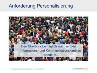 Communardo Software GmbH · Kleiststraße 10a · D-01129 Dresden/Germanyinfo@communardo.de · www.communardo.de ·  Tel. +49 (351) 8 33 82-05Den Überblick bei täglich wachsenden Informations- und Kommunikationskanälen behalten.Anforderung Personalisierung