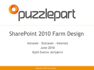 SharePoint 2010 Farm Design Intranet – Extranet - Internet June 2010 Kjell-Sverre Jerijærvi SharePoint 2010 Farm Design 