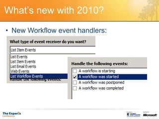 What’s new with 2010?
• New Workflow event handlers:
 