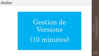 Bibliothèques
--------------------------------------------------------------
UtilisationSharepoint|GestiondeDocuments
©MostefaiMohahhedAmine2017
Atelier
28
Gestion de
Versions
(10 minutes)
 