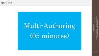 Bibliothèques
--------------------------------------------------------------
UtilisationSharepoint|GestiondeDocuments
©MostefaiMohahhedAmine2017
Atelier
30
Multi-Authoring
(05 minutes)
 