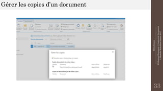 Bibliothèques
--------------------------------------------------------------
UtilisationSharepoint|GestiondeDocuments
©MostefaiMohahhedAmine2017
Gérer les copies d’un document
33
 
