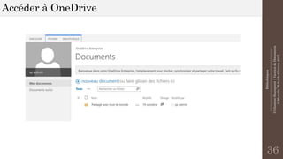 Bibliothèques
--------------------------------------------------------------
UtilisationSharepoint|GestiondeDocuments
©MostefaiMohahhedAmine2017
Accéder à OneDrive
36
 